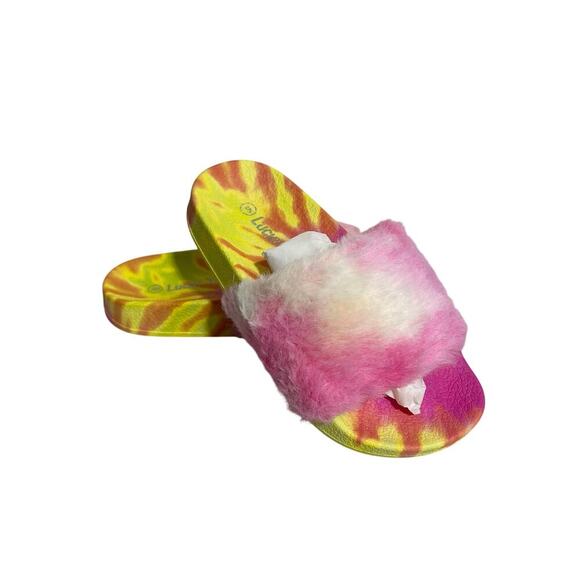 Lucky Top Other - Lucky Top Tie Dye Fur Plush Slides Sz 9